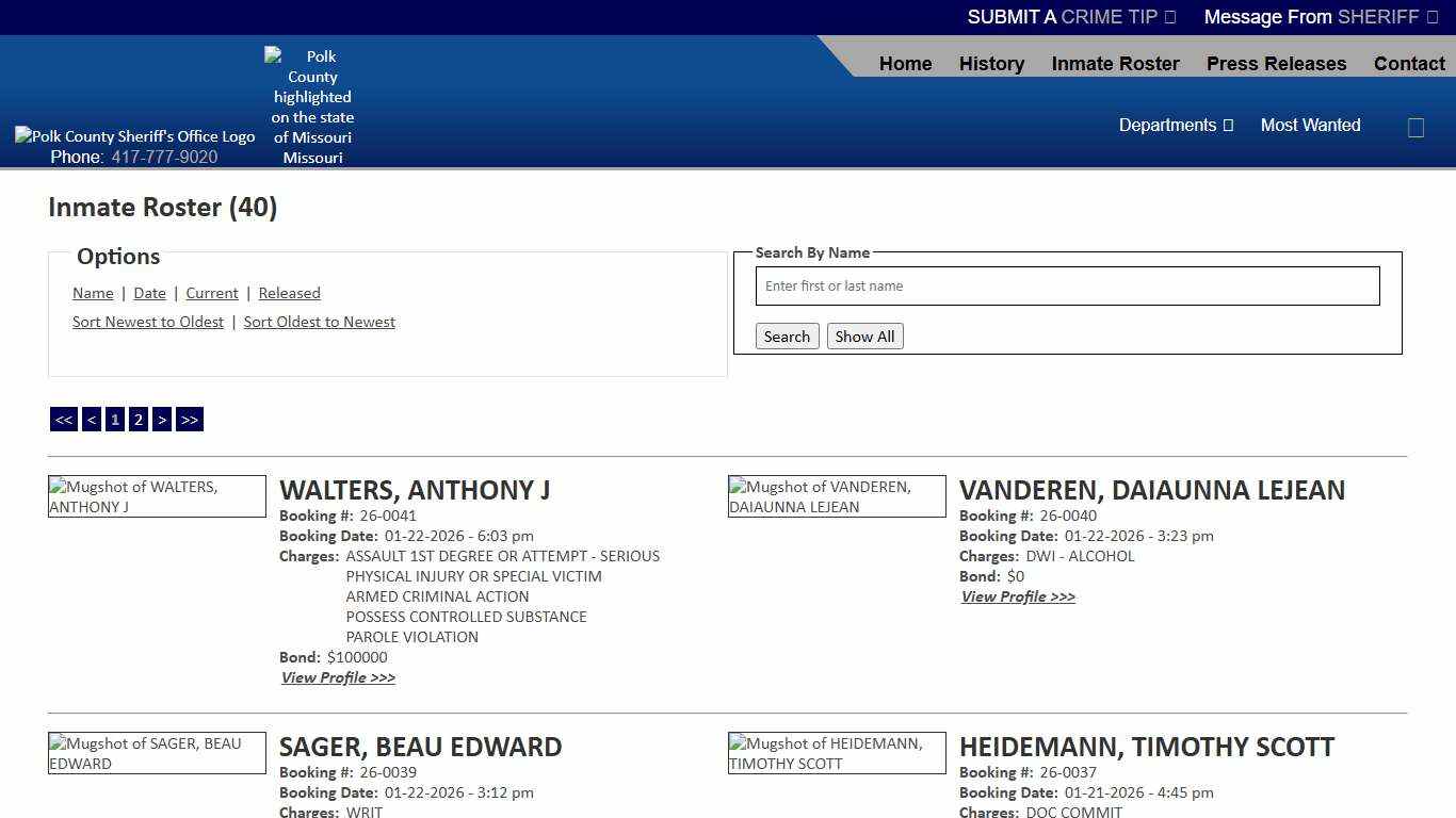 Inmate Roster - Current Inmates Booking Date Descending - Polk County Sheriff MO